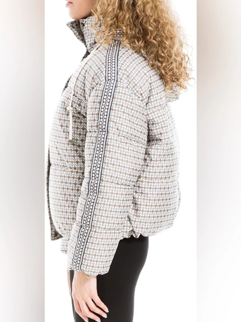NWT Max Studio Quilted Houndstooth-Pattern Puffer Jacket - Brown & White Size XL